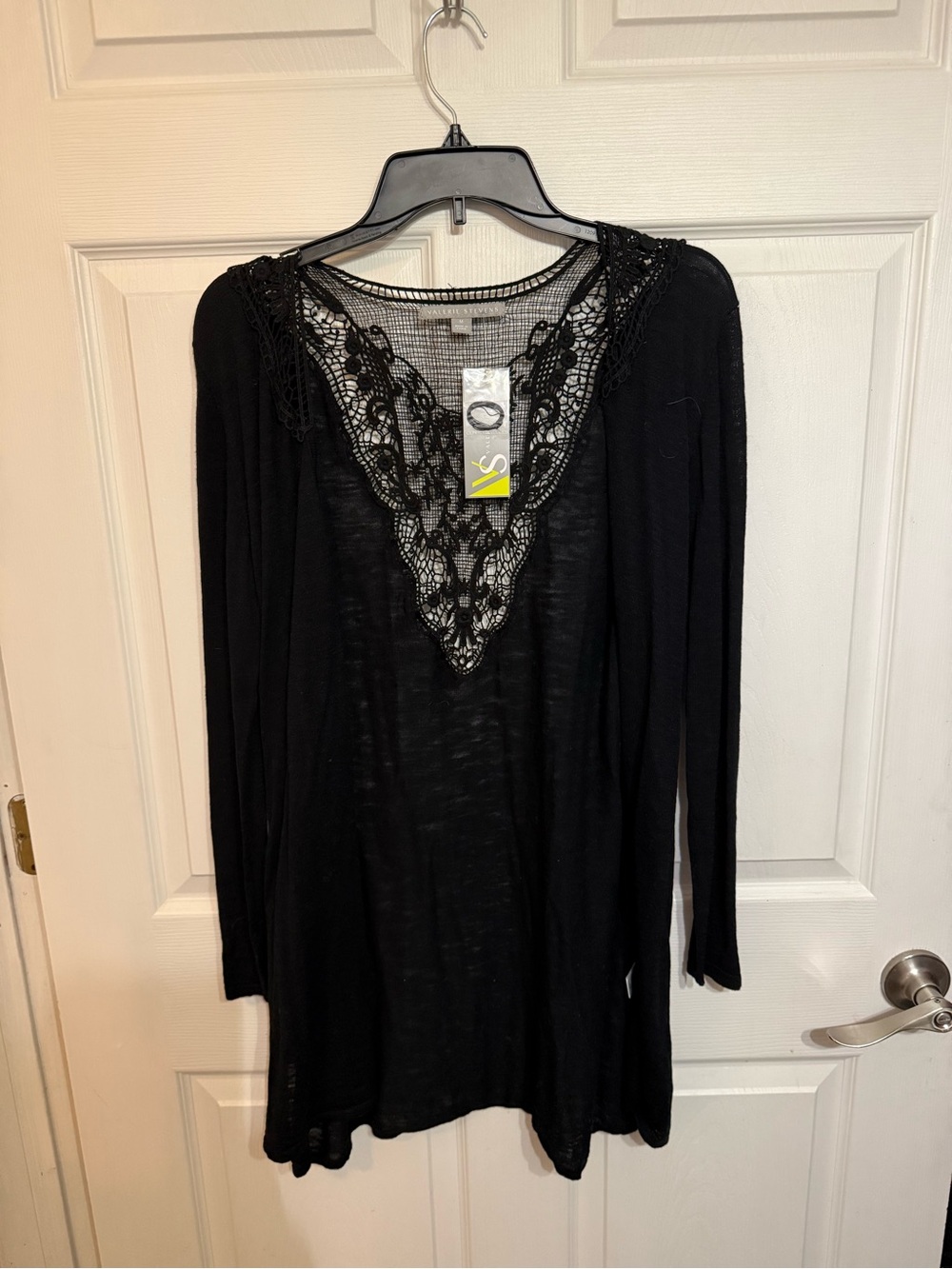 Valerie Stevens Black Long-Sleeve Tunic with Lace V-Neck